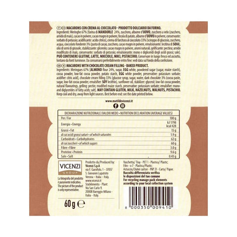Vicenzi Kekse 4x Vicenzi Macaron al Cioccolato Schokoladenmakrone 60gr