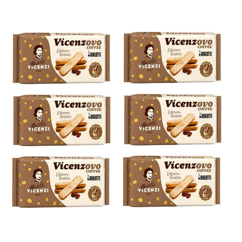 Vicenzi Kekse 6x Vicenzi Vicenzovo Savoiardi al Caffè Bialetti Löffelbiskuits mit Kaffeegeschmack 200g