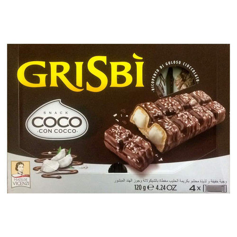 Vicenzi Grisbi Coco con Cocco mit Milchcreme bedeckt mit Schokolade und Kokosnuss ( ) 4x30 g 120 g italienisch Original
