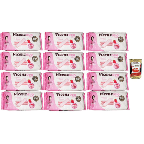 Vicenzi Kekse Vicenzi Matilde italienische Erdbeere Löffelbiskuits, Strawberry Pink Savoiardi, Ladyfingers, für Tiramisu, biscuits cookies kekse 12x 200 g italienisch Original 8000350009038