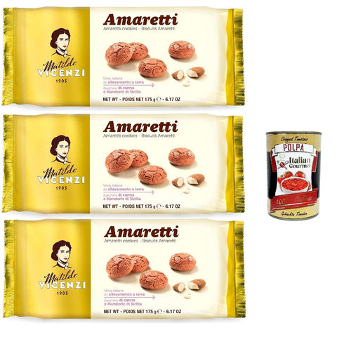 Vicenzi Matilde Biscotti Amaretti, Pasticcini Tradizionali, Knusprig und bröckelig kekse, buiscuits mit Mandeln aus Sizilien, 3x 175 g italienisch Original