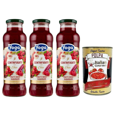 Yoga Fruchtsäfte Yoga il Centrifugato con Chia,Fruchtkonzentrat mit Chia, Roten Früchten und Rhabarber,Fruchtsaft Ohne Zuckerzusatz,680 ml Glasflasche italienisch Original 8001440132278
