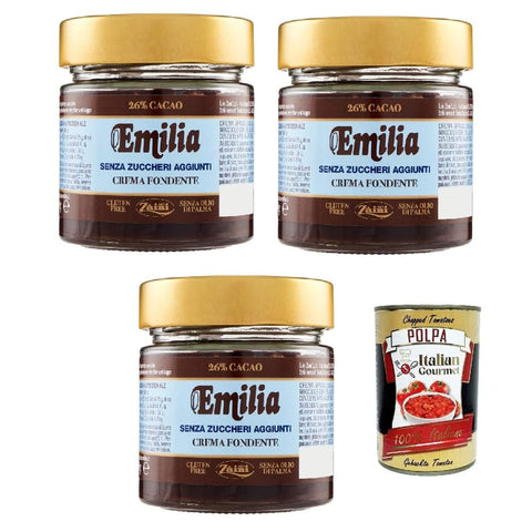 Zaini Emilia Brotaufstriche & Dips Zaini Emilia Zaini, Emilia Cerma extra fondente senza zuccheri aggiunti, Extra dunkle Brotaufstriche Creme ohne Zucker 3x 200g inkl. Italian Gourmet polpa 400g Original italienisch 8032804040014