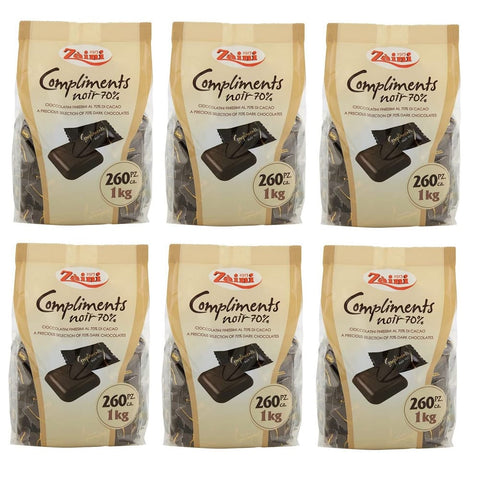 Zaini Riegel 6x Zaini Compliments Noir Pralinen mit 70% Kakao ca. 260 Stück Schokolade in einem 1 Kg-Beutel italienisch Original 8004735033649