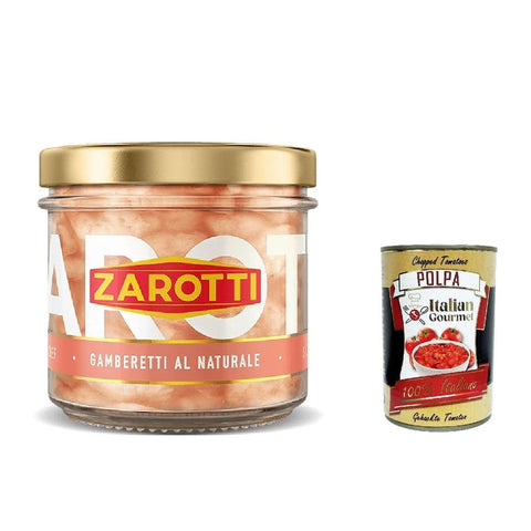 Zarotti Koch- & Backzutaten Zarotti Gamberetti al naturale, Garnelen in Wasser und Salz erhalten 110g 3x Original italienisch inkl. Italian Gourmet Polpa 400g 8032804040014