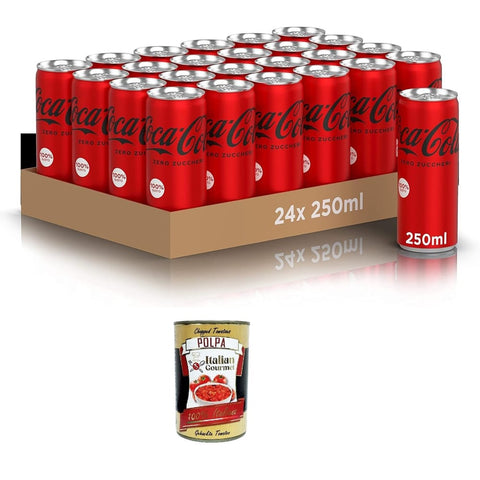 Zero Sugars Cola Zero Sugars 24 Dosen à 250 ml, der ganze Geschmack der -Formel ohne Kalorien, alkoholfreies Getränk mit Süßungsmitteln Original italienisch inkl. Italian Gourmet Polpa di Pomodoro 400g 8032804040014