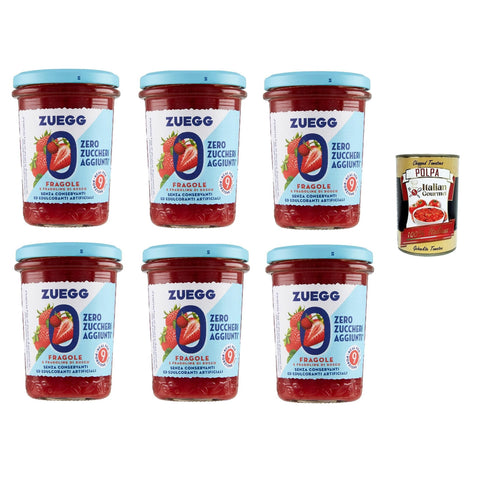 Zuegg Zero Fragole Erdbeeren Marmelade Jam Ohne Zuckerzusatz Frei von Konservierungsstoffen Glas 6x220 g italienisch Original Pastasauce + kostenlos Polpa di