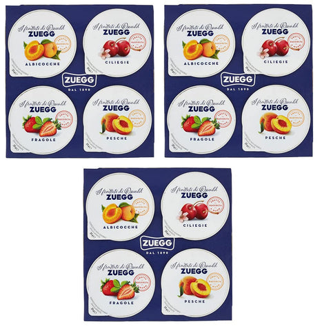 Zuegg Monoporzioni Marmeladen in Einzelportionen 4 Verschiedene Geschmacksrichtungen Aprikose - Pfirsich - Kirsche - Erdbeere 100g ( 4 x 25g ) Fruchtaufstriche 3x Original italienisch