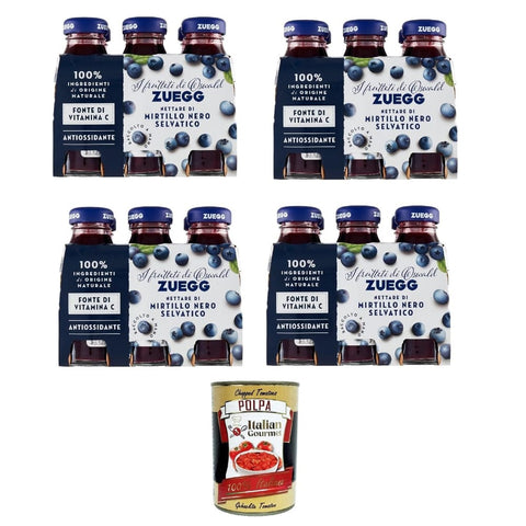 Zuegg Konfitüren Zuegg Nettare di Mirtillo Nero Selvatico, Wilde Blaubeeren saft saft Flaschen glass 24x125ml Original italienisch inkl. Italian Gourmet Polpa 400g 8032804040014