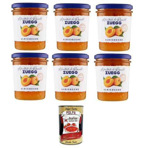 Zuegg I frutteti di Oswald Zuegg Albicocche Die Obstgärten von Oswald Zuegg Aprikosen 6x320 g italienisch Original Pastasauce + kostenlos Polpa di Pomodoro 400 g